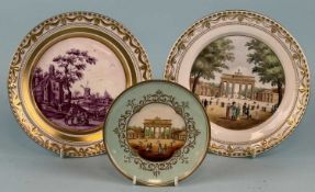 THREE BERLIN HAND-DECORATED CABINET PLATES, 22.5cms, 22cms and 15cms (diam.) (3) Provenance: private