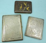 CIGARETTE CASES, two Eastern white metal cigarette cases, 10.5 and 8.5cms; and Japanese gold and