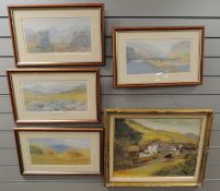 DAVID T. WILLIAMS (Welsh contemporary) four signed prints; and GWILYM HUGHES (1931-2005) gilt framed