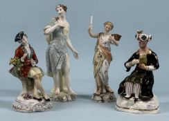19TH CENTURY CERAMIC FIGURES, Volkstedt Rudolstadt figurine of woman holding a scroll and book;