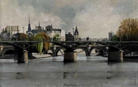 IAN CRAMPTON BAKER (1923-2010) oil on board - entitled verso 'Paris', signed lower right, 23 x 35cms