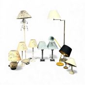 VARIOUS TABLE LAMPS, including a pair with perspex columns and silk effect shades, pair of bamboo
