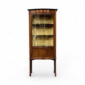EDWARDIAN INLAID MAHOGANY DISPLAY CABINET, bow front door three-quarter glazed, lower panel inlaid