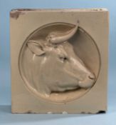 FRENCH GLAZED CERAMIC BUTCHER'S WALL TILE, 38 (h) x 36 (w) x 11.5cms (d) Provenance: The