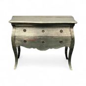 FRENCH STYLE BOMBE SHAPED COMMODE CHEST with gold coloured metallic covering, two long drawers