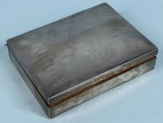 RECTANGULAR SILVER CIGARETTE CASE, domed hinged cover monogrammed 'A', and with engine turned