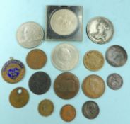 SMALL ASSORTMENT OF COINS, including Queen Caroline memorial medallion, 1821 Provenance: deceased