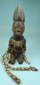 YORUBA FIGURE, IBEJI, NIGERIA, with traces of painted decoration and adorned with beads, 26cms (h)