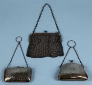 SILVER / WHITE METAL PURSES, comprising continental white metal mesh purse, stamped '925'; George