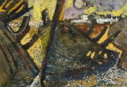 GWILYM PRICHARD (Welsh, 1931-2015) mixed media on card - entitled verso 'Carcass 4', fully signed,