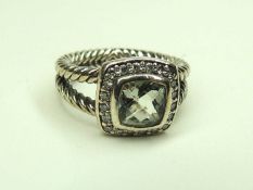 DAVID YURMAN STERLING SILVER ALBION WHITE TOPAZ & DIAMOND CABLE RING, size M Provenance: private