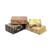 VINTAGE TRUNKS, one with metal, one with wooden bandings, largest 31 (h) x 91 (w) x 54cms (d) (4)