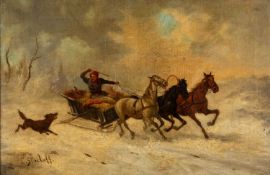 CONSTANTIN BAUMGARTNER-STOILOFF (Austrian / Russian 1850-1924) oil on canvas - Winter scene under