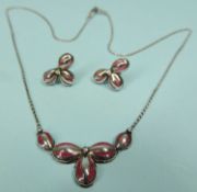 SUITE OF SILVER ENAMELLED & DIAMOND JEWELLERY, comprising pendant necklace and pair of earrings (