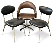 PAIR OF AMERICAN BRUSHED ALUMINIUM & BLACK PVC UPHOLSTERED CHAIRS, by Shelby Williams (Chicago),