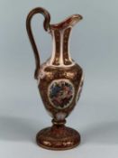BOHEMIAN RUBY GLASS EWER, late 19th century, possibly by Moser, overlaid and painted with floral