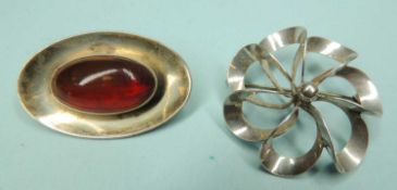 VINTAGE DANISH SILVER & AMBER BROOCH by Niels Erik From (1908-1982); together with From Danish