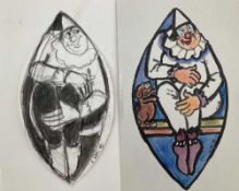 KAREL LEK (1929-2020) crayon - 'Coloured Eye & Black and White Eye', signed, 33 x 20cms