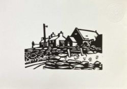 SIR KYFFIN WILLIAMS RA (1918-2006) linocut - 'Houses', unsigned, RCA embossed, 25 x 35cms