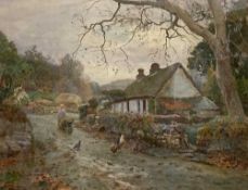 THOMAS ELLISON (1866-1941) watercolour - untitled, thatched cottage, signed, 49 x 70cms Comments: