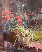 MAVIS BLACKBURN (1923-2005) oil on board - 'untitled, garden pots, signed, 63 x 51cms Comments: