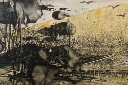 LESLEY BARKER watercolour and collage - 'Gathering Storm (4)', signed, 10 x 15cms Comments: framed