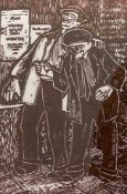 KAREL LEK (1929-2020) woodcut - untitled, two laughing men, signed, 16 x 10cms Comments: framed