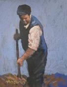 ANEURIN (JONES) acrylic on card - untitled, turning the hay, signed, 29 x 23cms Comments: framed