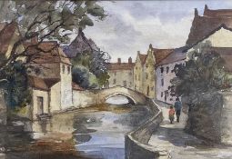 UNKNOWN watercolour - untitled, canal scene, possibly France, unsigned, 20 x 30cms Comments: framed