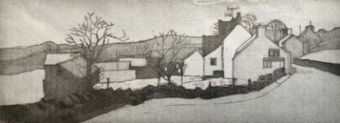 IOLA SPAFFORD (b. 1930) limited edition (35/50) etching - 'Derbyshire Village', signed, 13 x 35cms