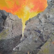 MALCOLM EDWARDS (b. 1934) watercolour - untitled (fiery light through rocks), 16 x 16cms