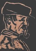 KAREL LEK (1929-2020) limited edition (3/20) linocut - untitled, pipe smoker in hat, signed, 14 x