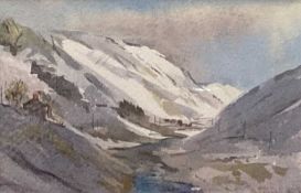 GERRY BALL (b. 1948) watercolour - 'Cwm Ystwyth in the Snow', signed, 11 x 17cms Provenance: donated