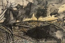 LESLEY BARKER watercolour and collage - 'Gathering Storm (3)', signed, 10 x 15cms Comments: framed