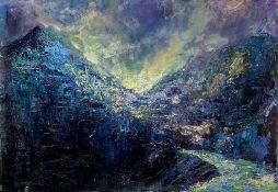 LOUISE MORGAN oil on canvas - 'Sunlight after Rain at Penrhyn Quarry', signed and dated 2023, 75 x