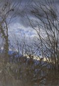 MEG STEVENS (1931-2012) acrylic on card - 'Evening Woodland', unsigned, 15 x 10cms Comments: