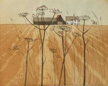 IOLA SPAFFORD (b. 1930) limited edition (50/75) coloured etching - 'Suffolk Farm', signed, 23 x