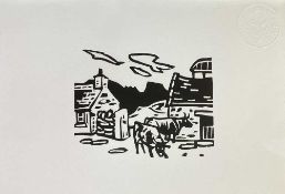SIR KYFFIN WILLIAMS RA (1918-2006) linocut - 'Cows', unsigned, RCA embossed, 25 x 35cms Comments: