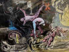 GARETH DAVIES mixed media - untitled, acrobats, signed, 41 x 59cms Provenance: donated Comments: