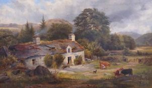 GEORGE HARRISON (1840-1910) oil - 'Cottage with Cattle', signed, 39 x 65cms Comments: framed