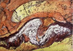 JOHN HEDLEY (b. 1953) coloured etching - 'Quartz Vein, Porth Sant', unsigned, 38 x 56cms