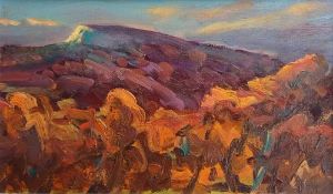 DAVID LLOYD GRIFFITH (b. 1956) oil on board - 'Evening Light on Craig y Forwyn (Dyffryn Dulas)',