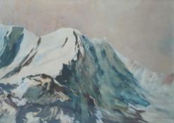 G. NICHOLSON gouache - untitled, mountains in show, possibly Glyderau, signed, 50 x 75cms