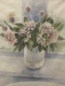 JOAN CONNELL (b. 1925) watercolour - untitled, hydrangeas in white vase, signed and dated 1981, 59 x