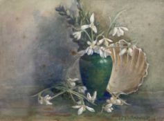 E. META NORBURY watercolour - untitled still life, snowdrops, signed and dated 1908, 18 x 26cms