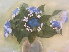 JOAN CONNELL (b. 1925) watercolour - 'Blue Hydrangeas', signed and dated 1998, 59 x 78cms