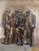 EVAN JONES print - untitled, four farmers talking, unsigned, 24 x 18cms Comments: framed