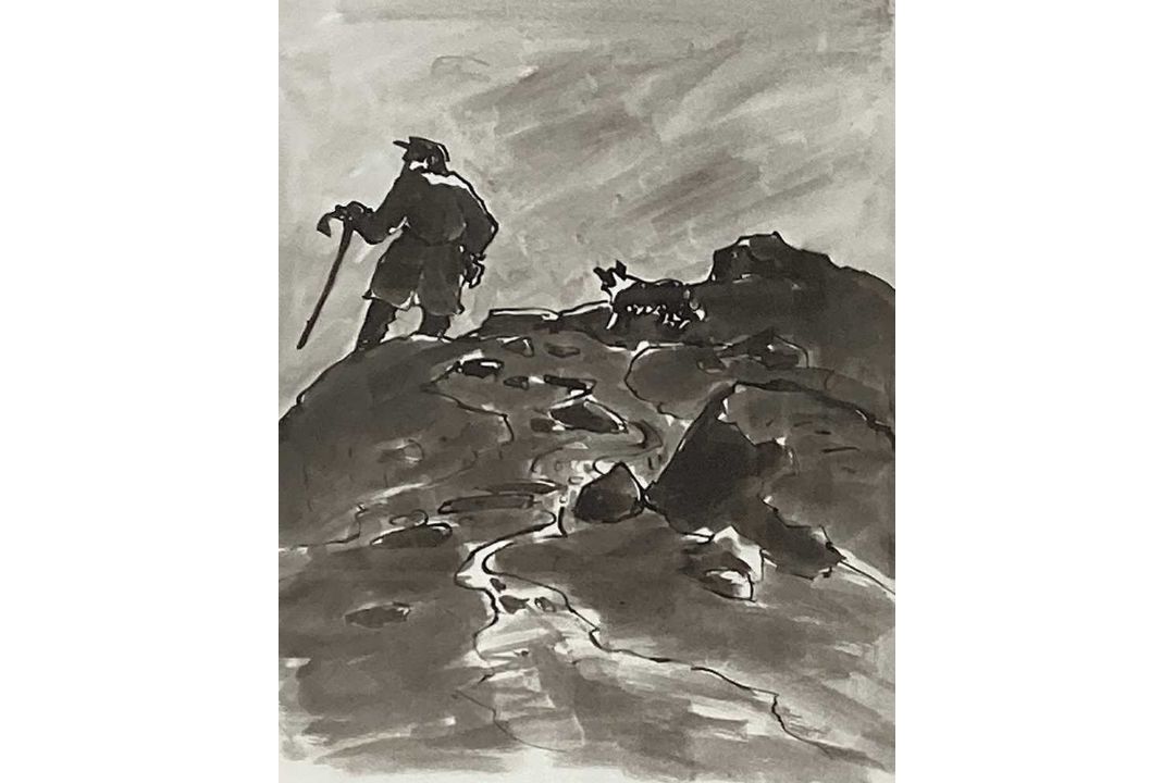 SIR KYFFIN WILLIAMS RA (1918-2006) artist's proof - 'Shepherd on Hill and Dog', signed, 50 x 40cms