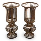 PAIR OF DECORATIVE WROUGHT METAL PLANTERS, 81 (h) x 38cms (diam.) Provenance: private collection