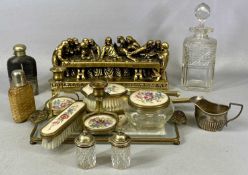 ASSORTED COLLECTABLES, including petit point dressing table set, gilded chalk figure depicting the